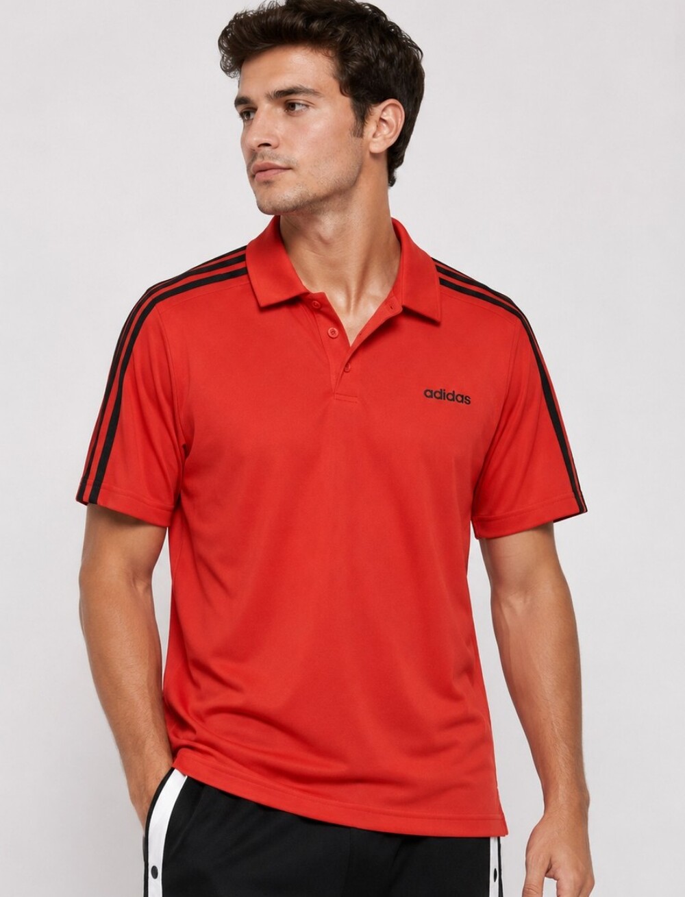 adidas Men’s Red Polo Shirt with Black Stripe Detail 2XL